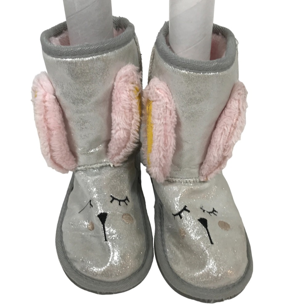 Muk‎ Luks Zoo Babies Faux Fur Bunny Rabbit Girls Boots Silver Sparkle Size 13